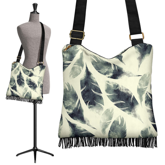Ivory Feathers Boho Crossbody Bag