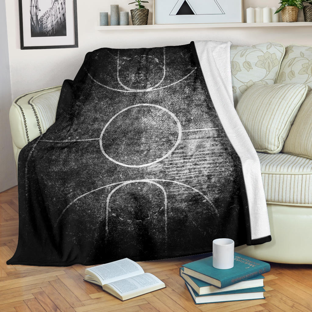 Black & White Grunge Basketball Court Blanket