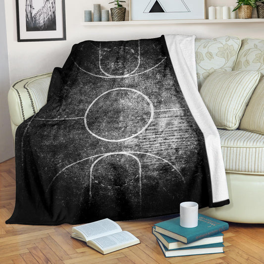 Black & White Grunge Basketball Court Blanket