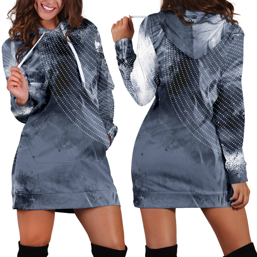 Grey Abstract Feathers Womens Hoodie Dress