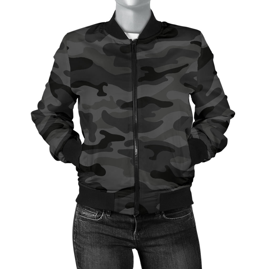 Womens Dark Grey Camouflage Bomber Jacket