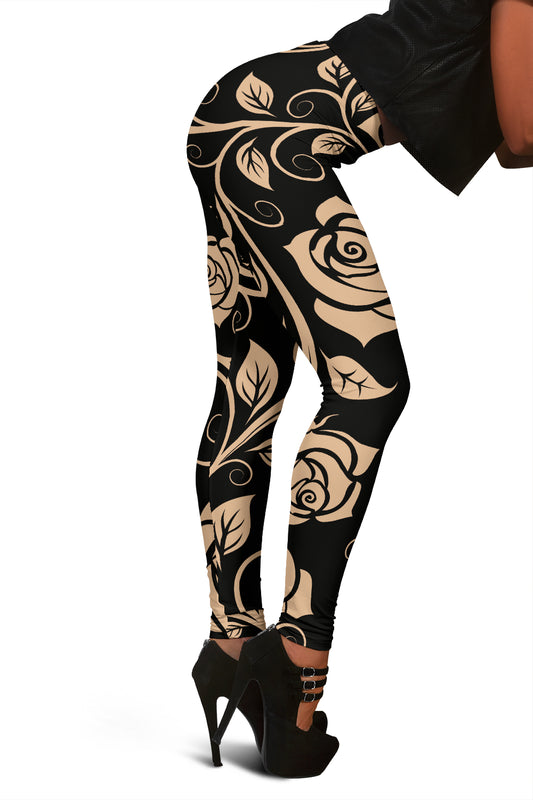 Tan Roses Decor Leggings