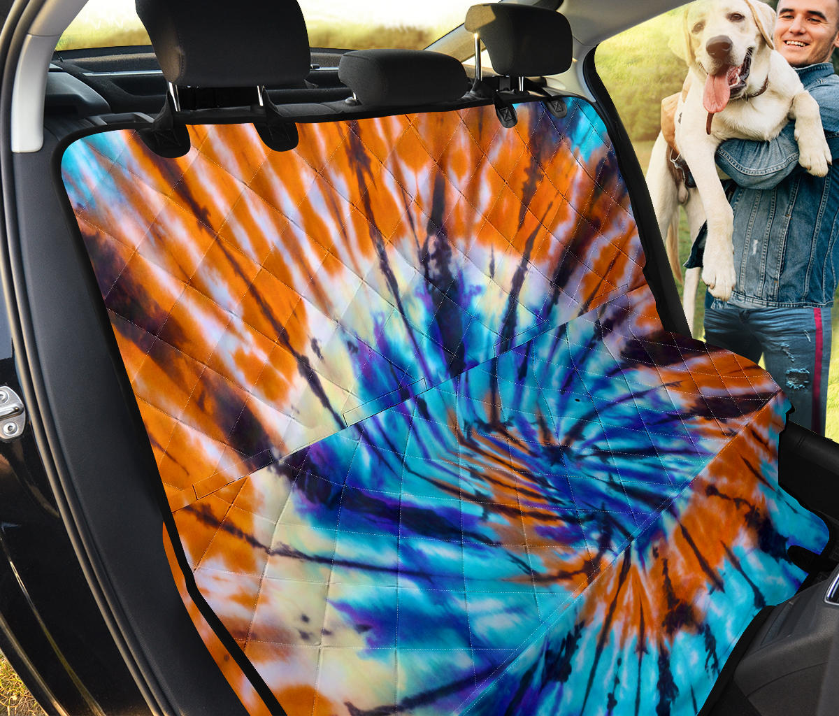 Orange & Blue Tie Dye Print Car Back Seat Pet Cover