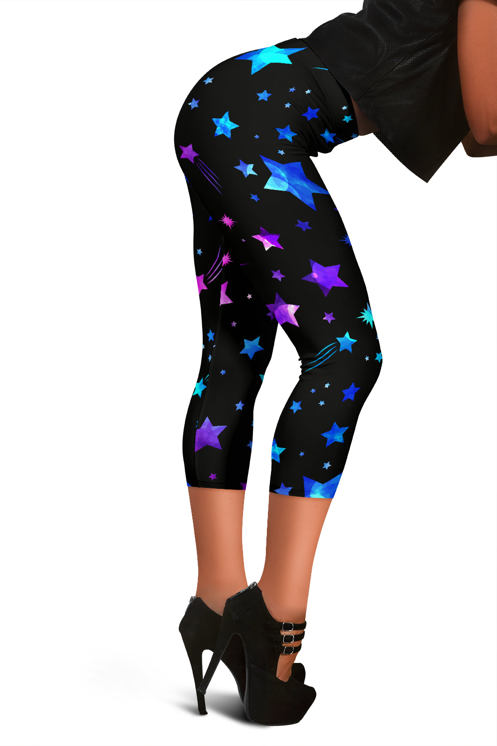 Pink & Blue Stars Capri Leggings