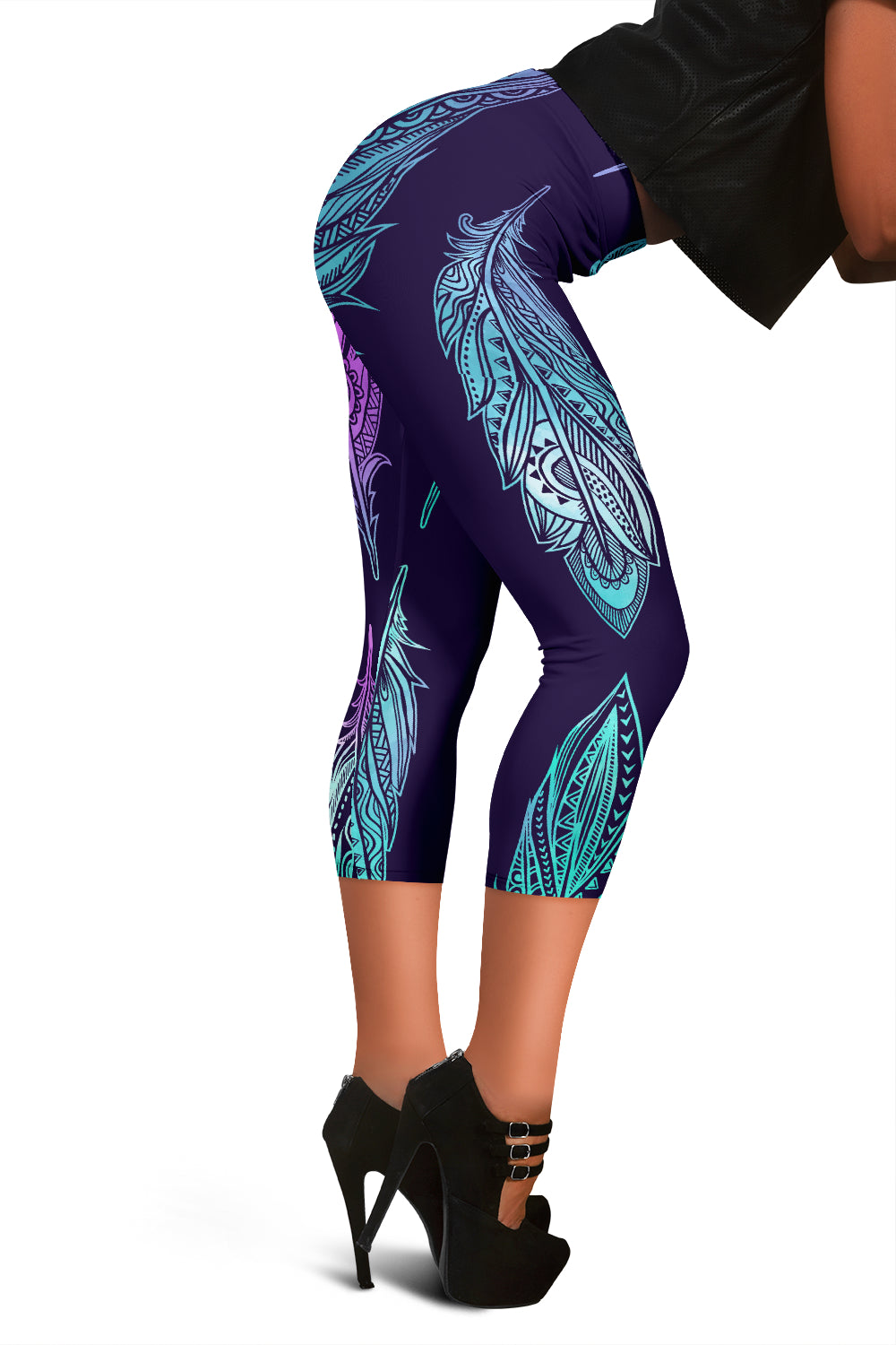 Neon Feathers Capri Leggings