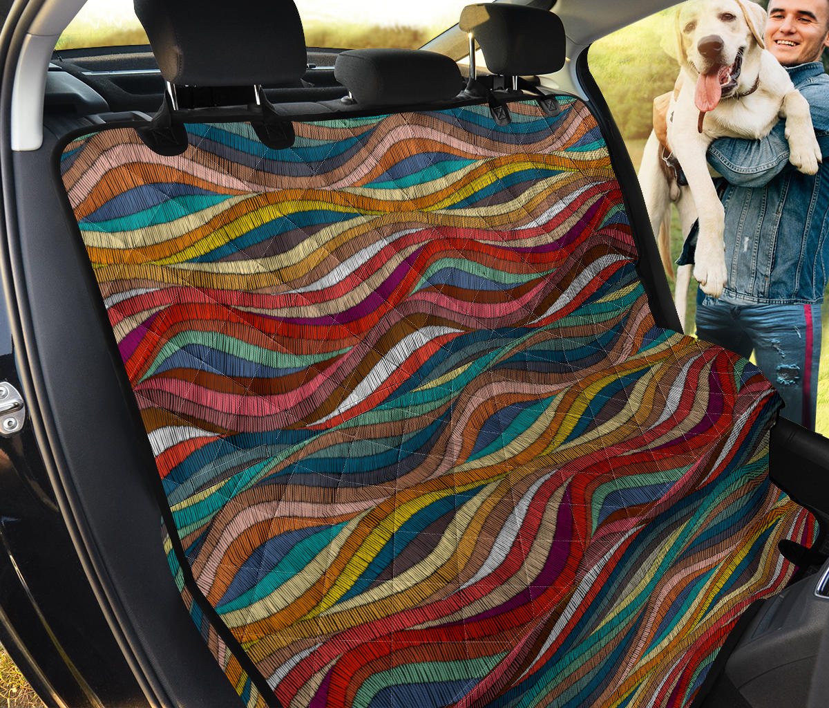 Colorful Abstract Waves Car Back Seat Pet Cover