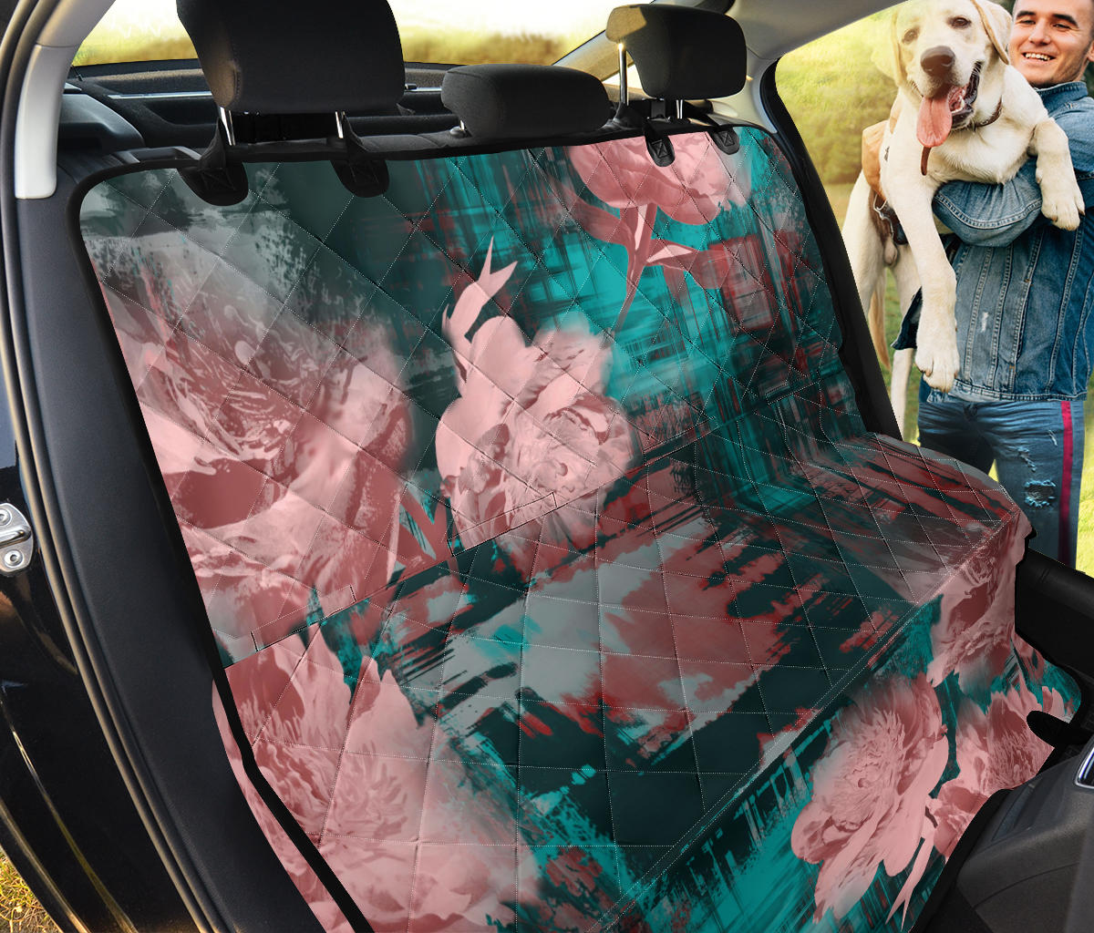 Pink Abstract Floral Car Back Seat Pet Cover