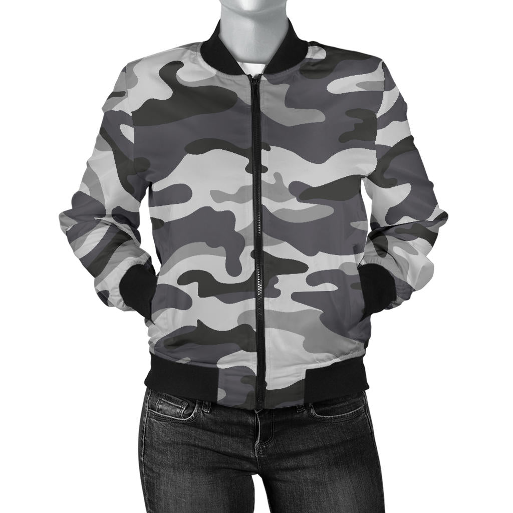 Womens Grey Camouflage Bomber Jacket
