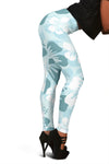 Light Green Teal Aloha Flowers Leggings