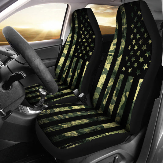 Army Green Camouflage American Flag Car Seat Covers