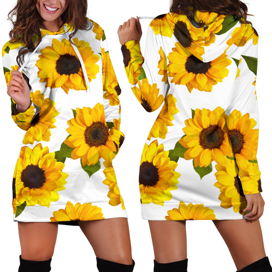 Sunflowers White Womens Hoodie Dress