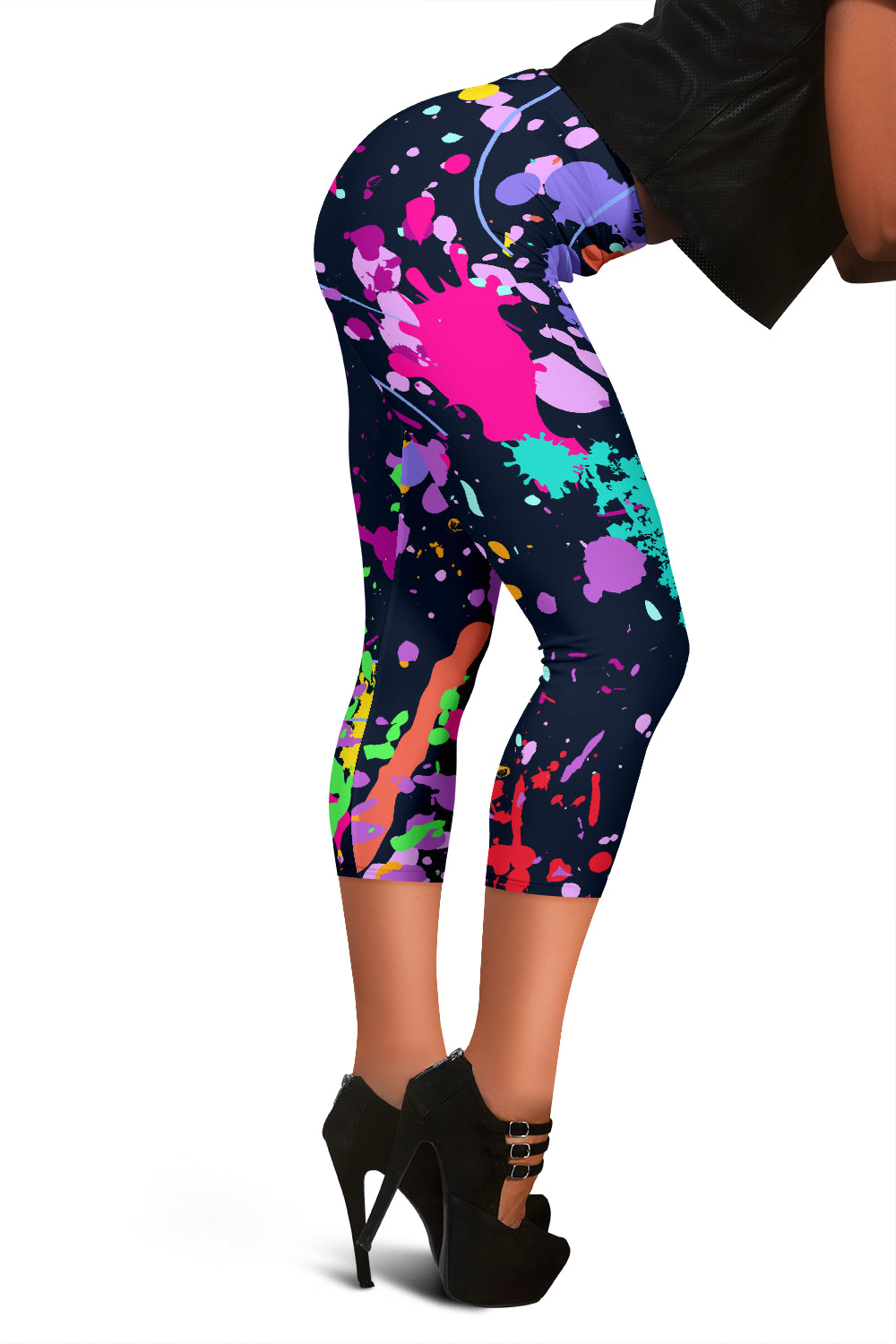 Colorful Paint Drip Capri Leggings