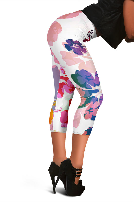 Colorful Aloha Flowers Capri Leggings