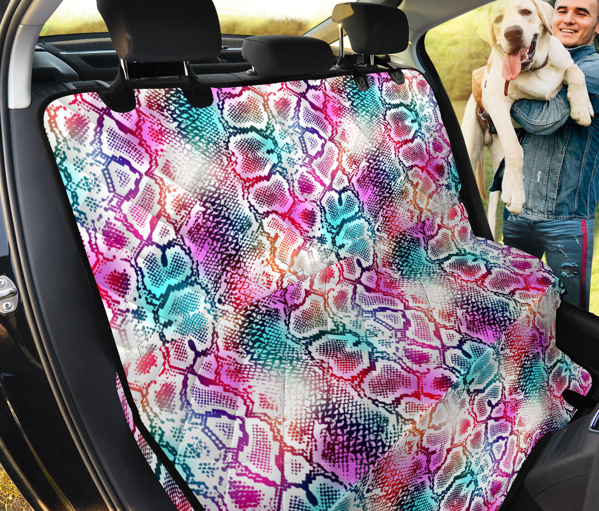 Colorful Snake Skin Print Car Back Seat Pet Cover