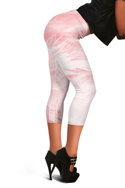 Pink Feathers Capri Leggings