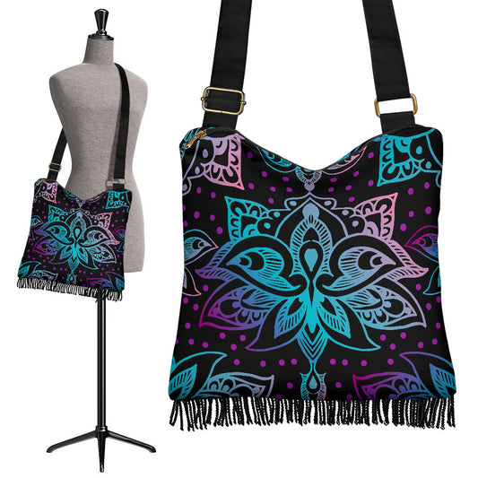Pink & Purple Lotus Decor Crossbody Bag