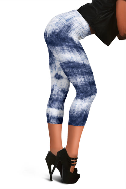 Denim Blue Abstrcat Capri Leggings
