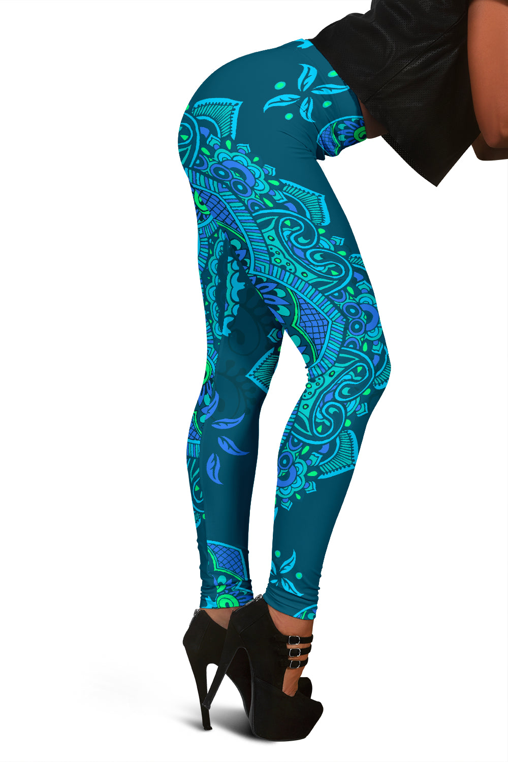 Teal Mandalas Decor Leggings