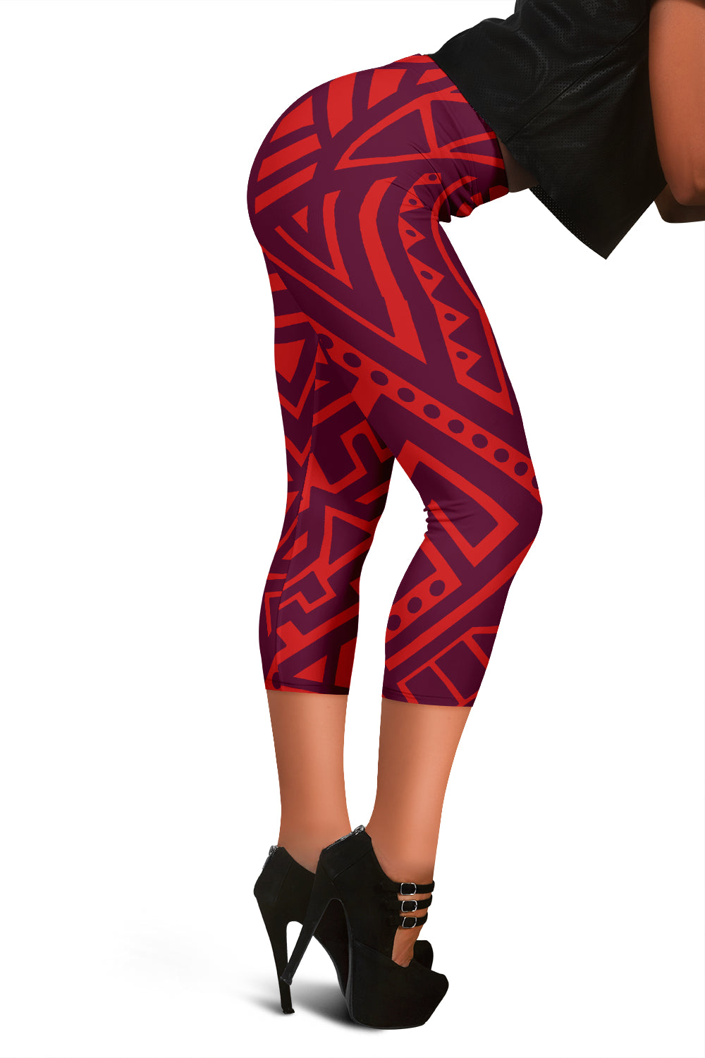 Red Tribal Capri Leggings