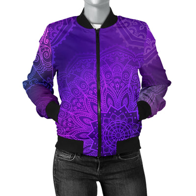 Womens Purple Mandalas Bomber Jacket