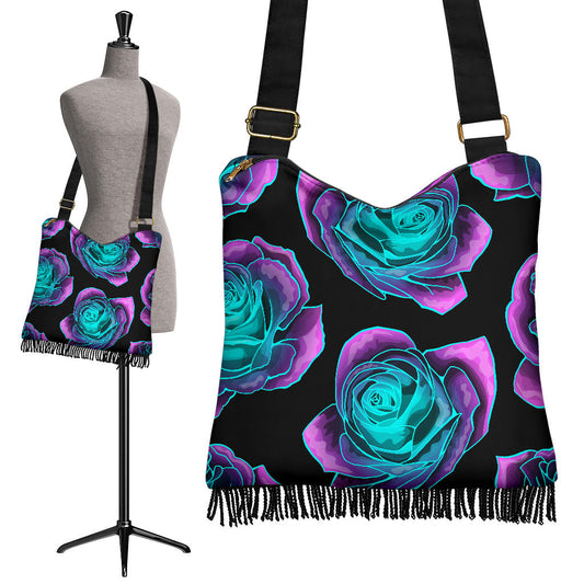 Neon Pink Roses Crossbody Bag