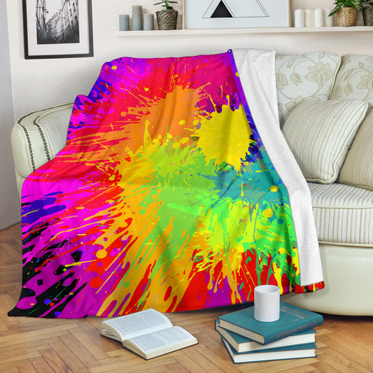 Colorful Paint Splatter Abstract Art Blanket