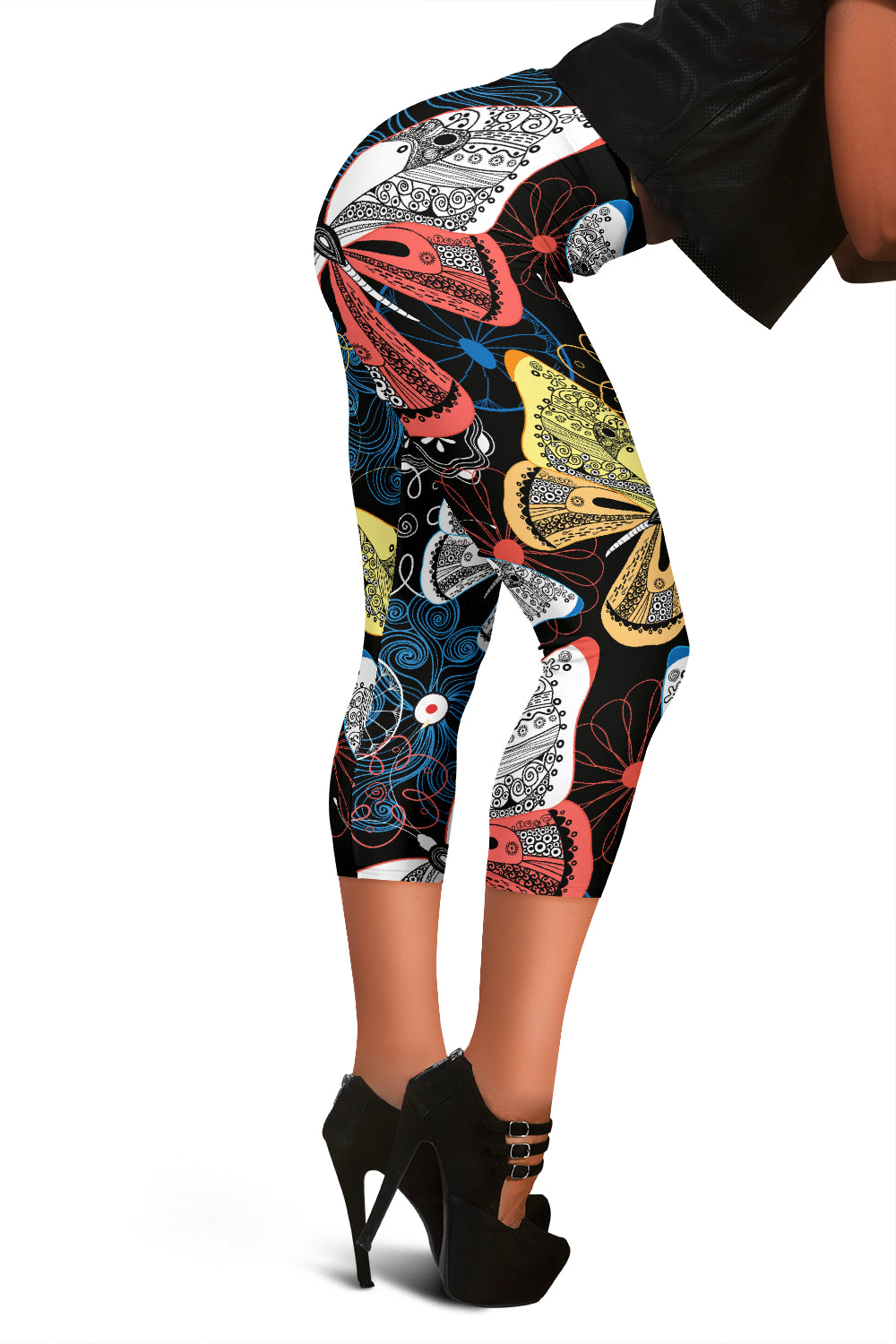Colorful Butterflies Decor Capri Leggings