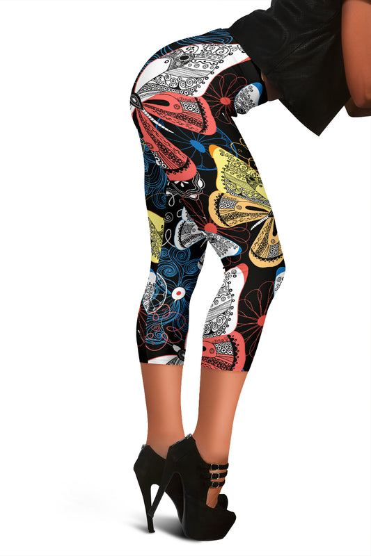 Colorful Butterflies Decor Capri Leggings
