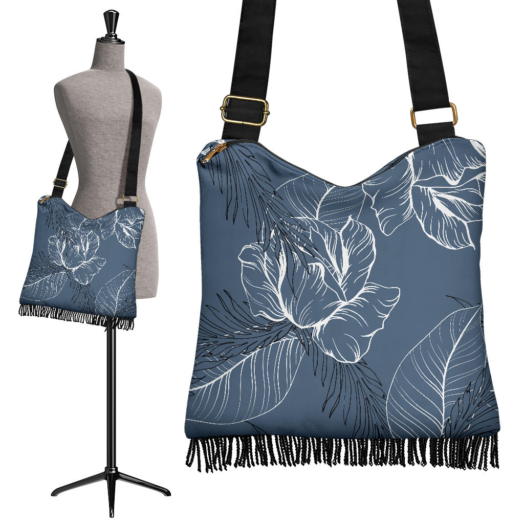 Grey Abstract Floral Outline Crossbody Bag