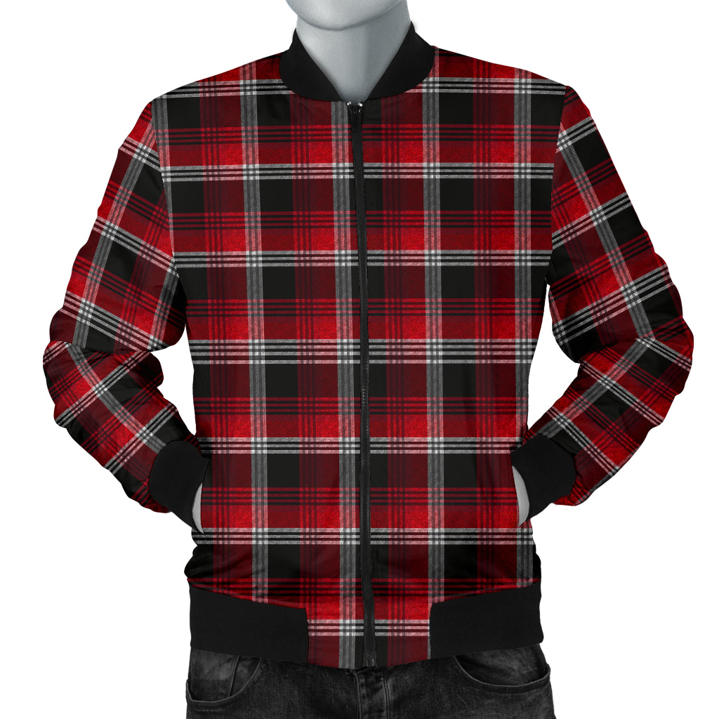 Mens Red Plaid Bomber Jacket