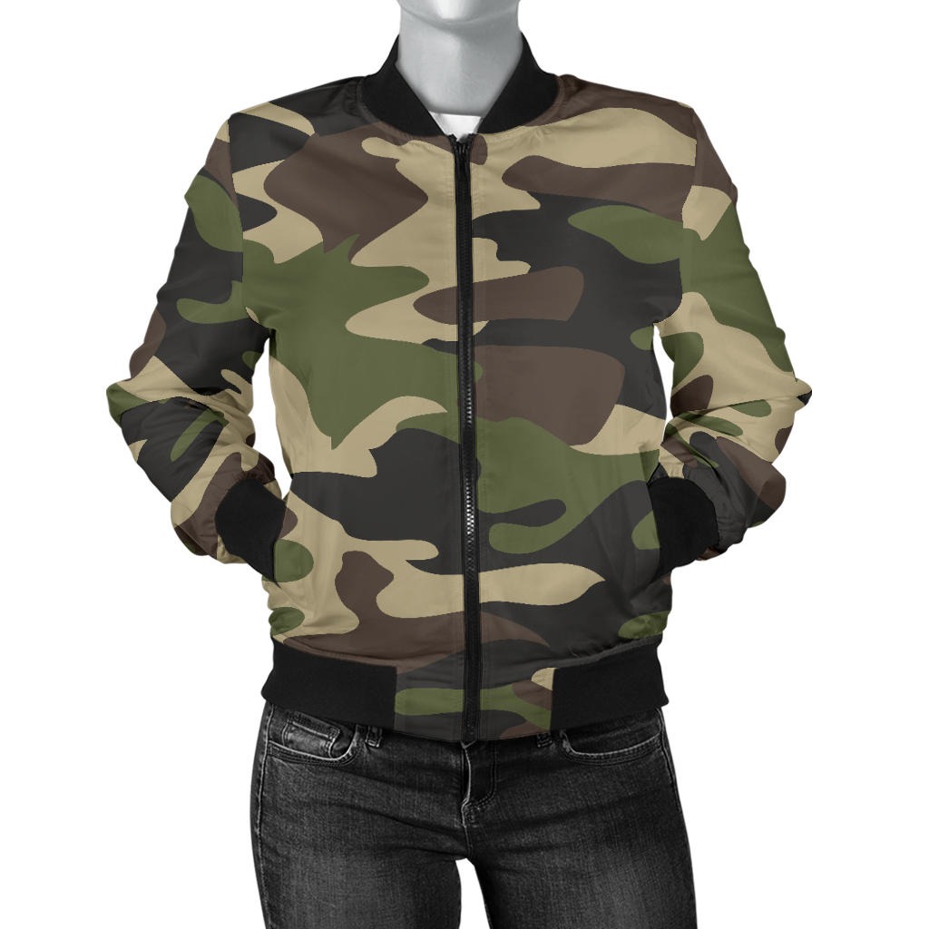 Womens Army Green Camouflage Bomber Jacket