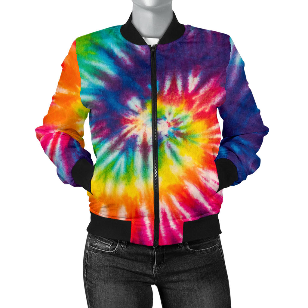 Womens Colorful Tie Dye Spiral Bomber Jacket