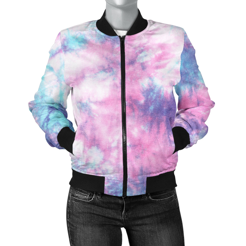 Womens Blue & Pink Cotton Candy Tie Dye Bomber Jacket