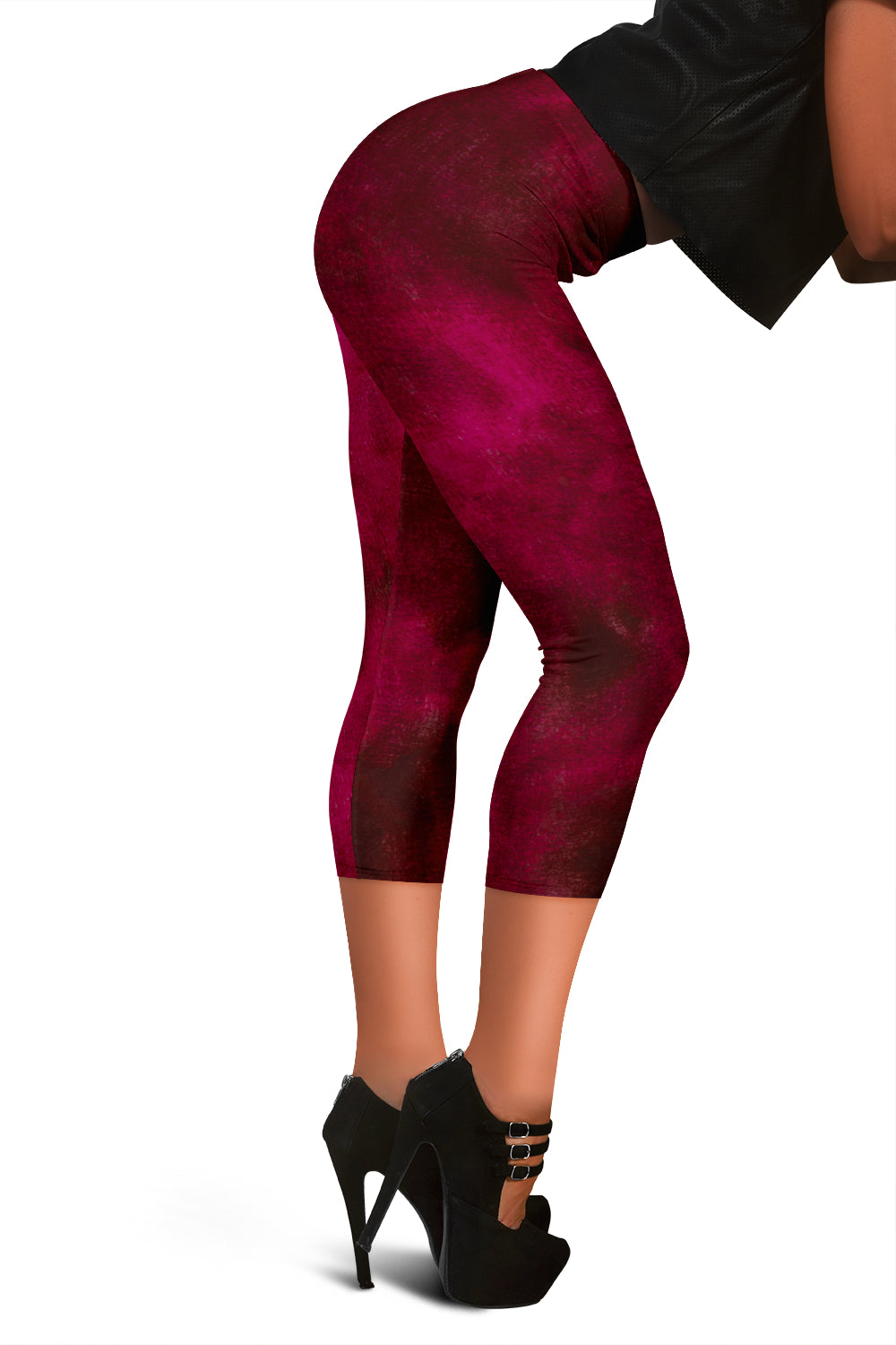 Red Tie Dye Print Grunge Capri Leggings