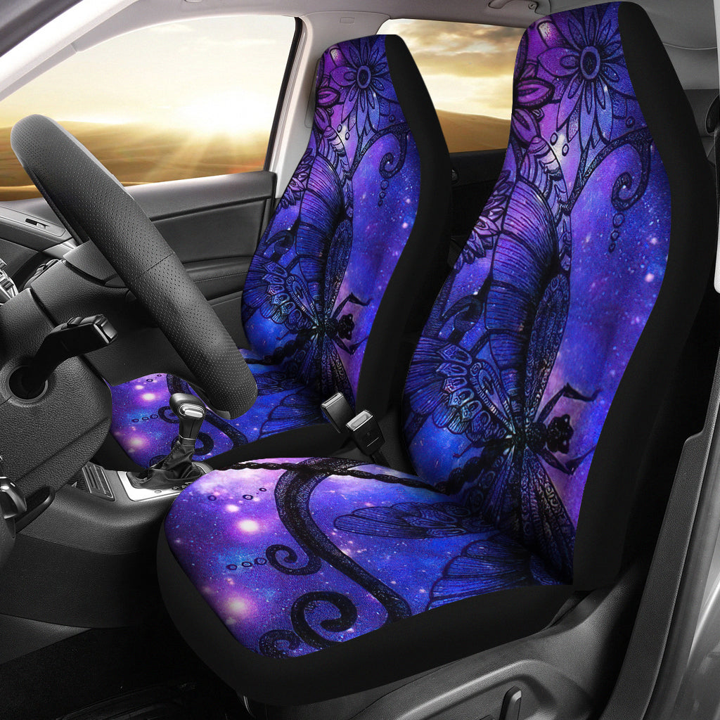 Purple Floral Dragonfly Car Seat Covers