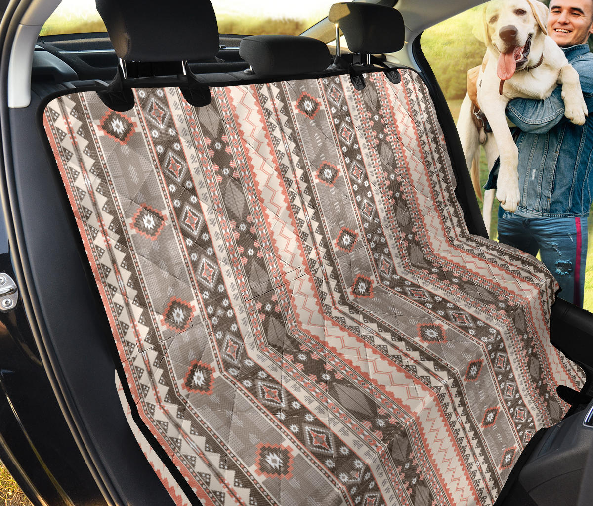 Beige Ethnic Stripes Car Back Seat Pet Cover