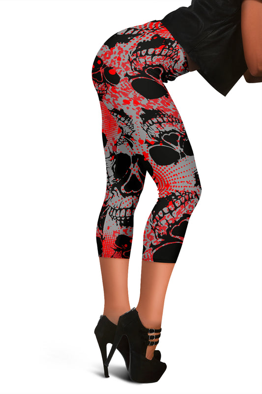 Red Skulls Capri Leggings
