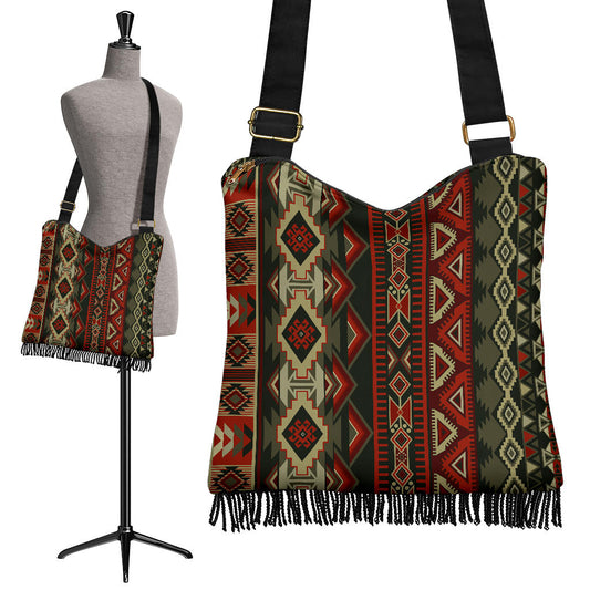 Red & Brown Boho Aztec Crossbody Bag