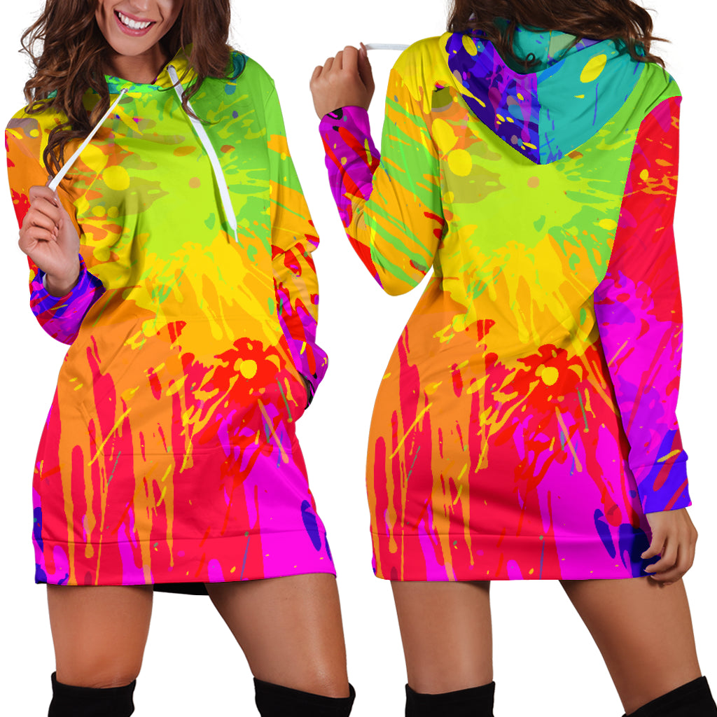 Colorful Paint Splatter Womens Hoodie Dress