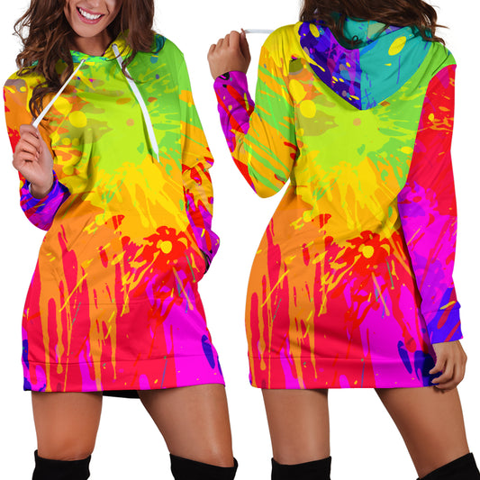 Colorful Paint Splatter Womens Hoodie Dress