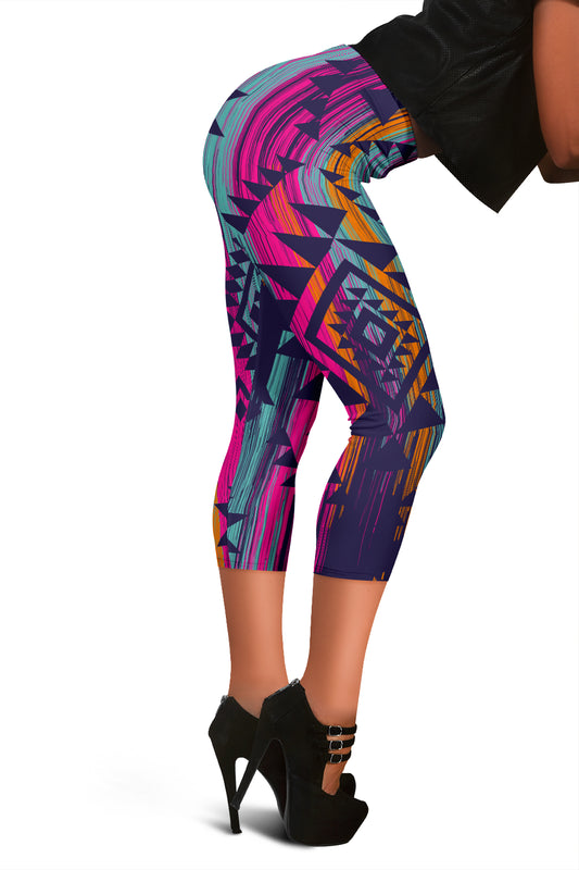Colorful Boho Aztec Capri Leggings