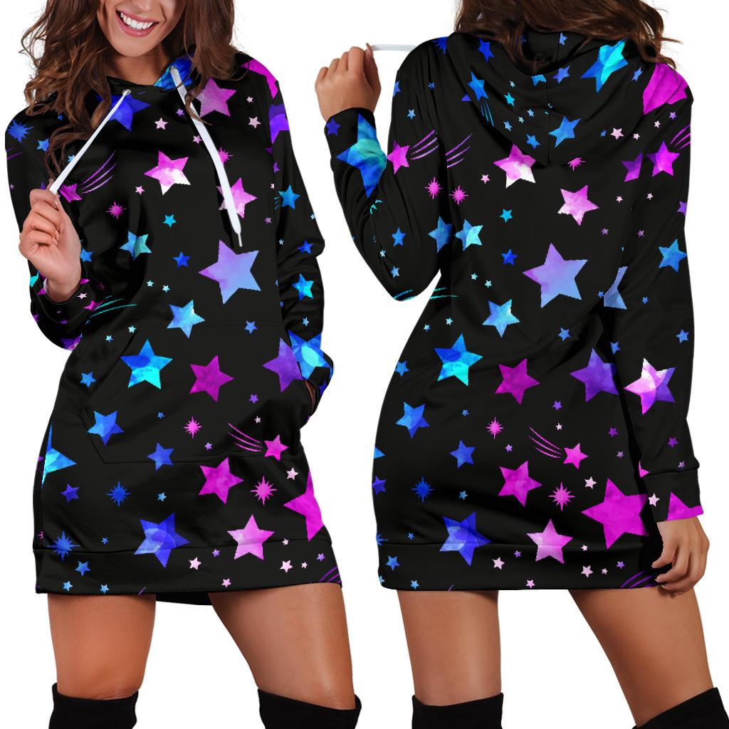 Pink & Blue Stars Womens Hoodie Dress