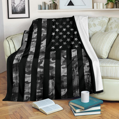 Grey Camouflage American Flag Blanket