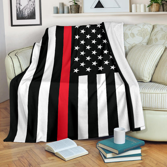 American USA Flag Red Stripe Firefighter Blanket