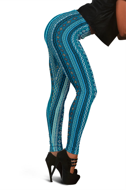 Light Green Teal Boho Stripes Leggings