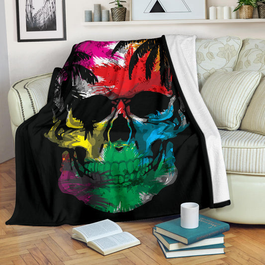 Colorful Tropical Skull Blanket