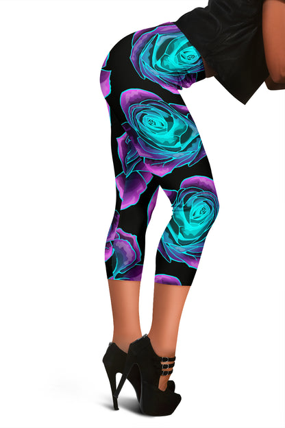 Neon Roses Capri Leggings