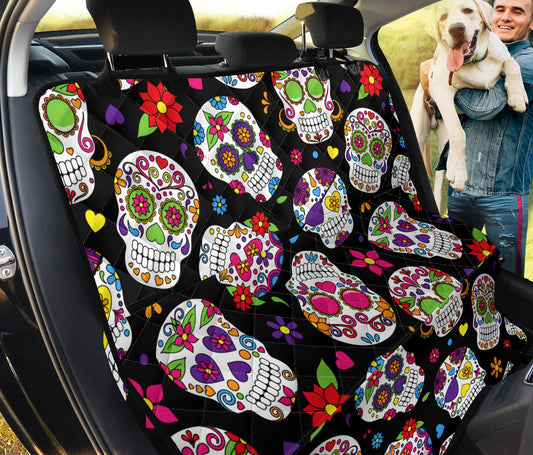 Colorful Sugar Skulls Car Back Seat Pet Cover