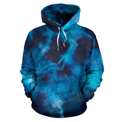 Blue Tie Dye Print Grunge Hoodie