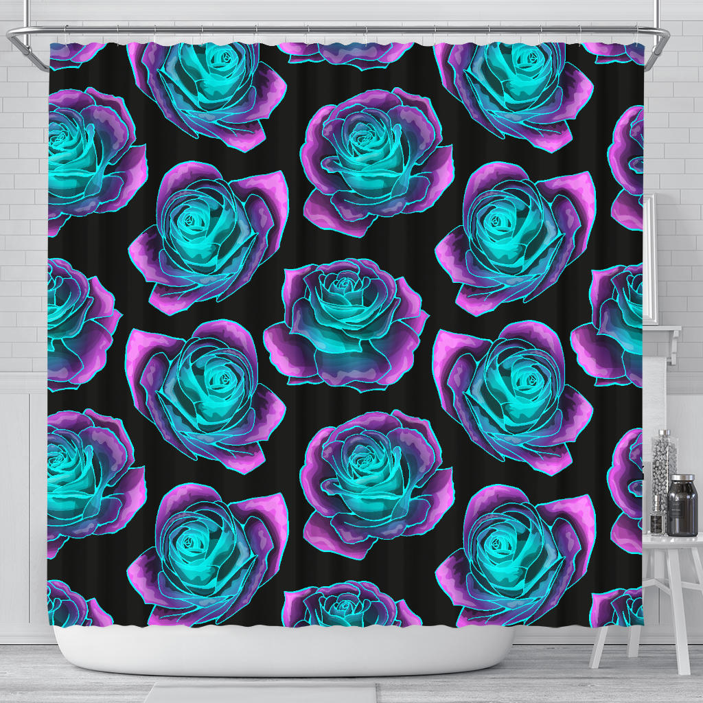 Neon Pink Roses Shower Curtain